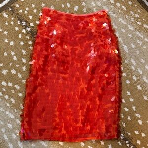 Maeve Vibrant Red Sequin Pencil Skirt